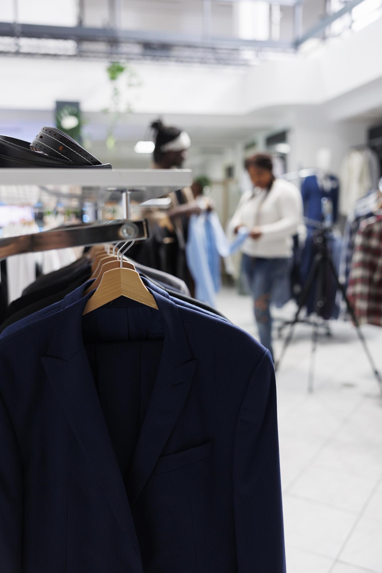 Formelle Blazer an einer Kleiderstange in einer Boutique